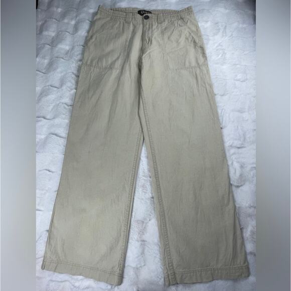 💖5/$25 GUESS Linen Cotton Blend Wide Leg Relaxed Fit Mid Rise Khaki Pants 32 - Picture 1 of 16